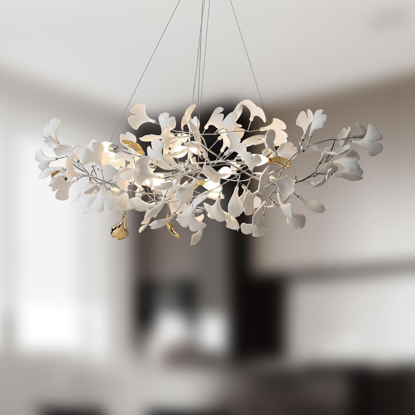 Ceramic Ginkgo Leaf Chandelier 59"