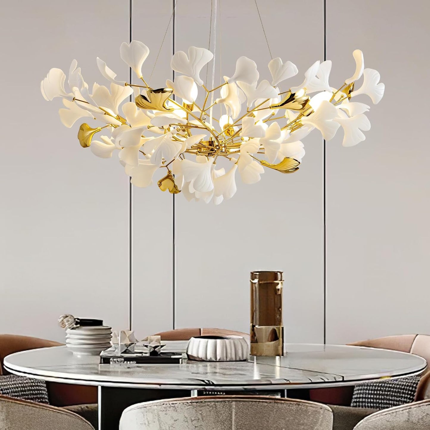 Ceramic Ginkgo Leaf Chandelier 40"