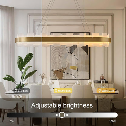 Modern Rectangle Alabaster Chandelier