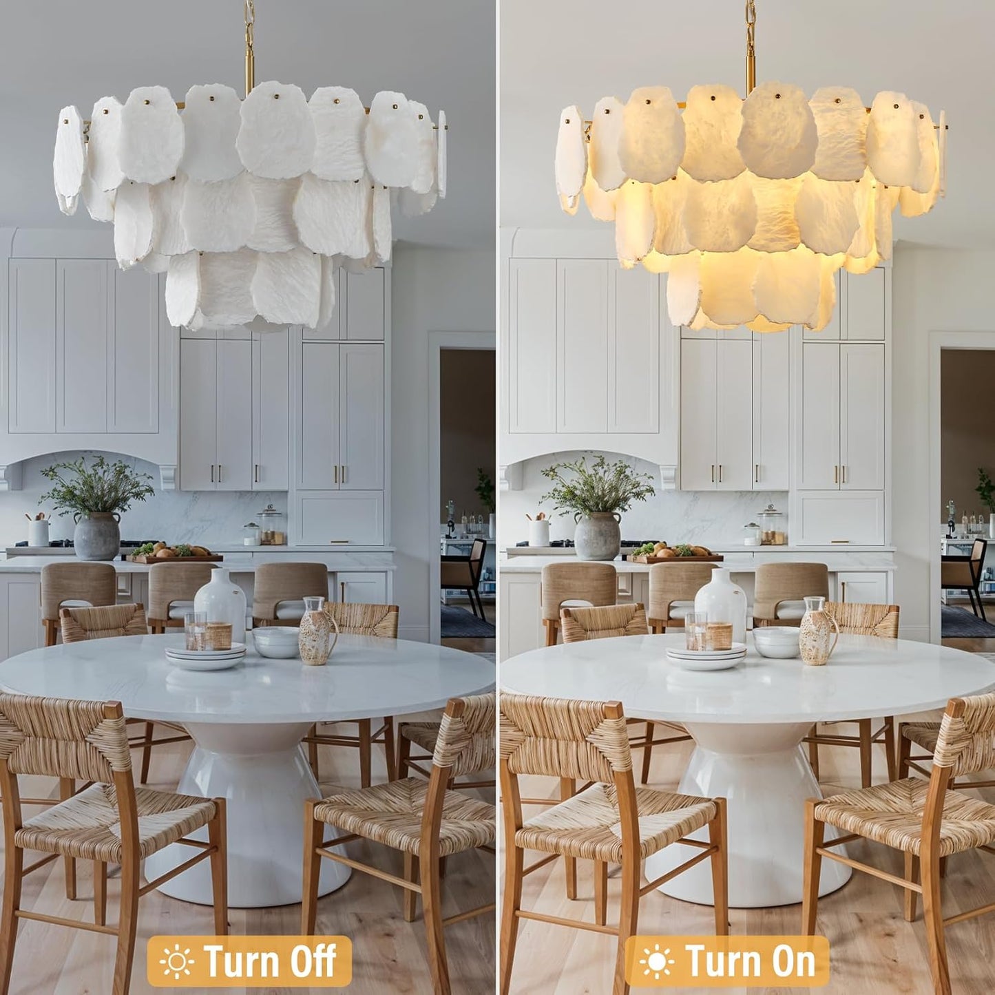 Three-tiered alabaster round chandelier 32"