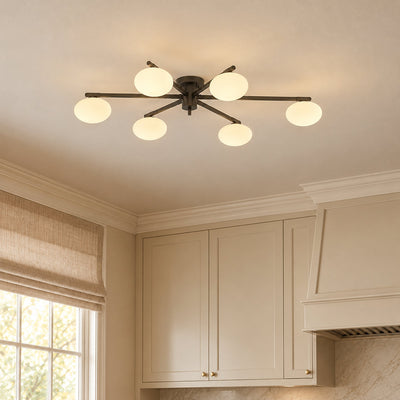 Low-Profile Multi-Arm Oval Glass Ceiling Lamp