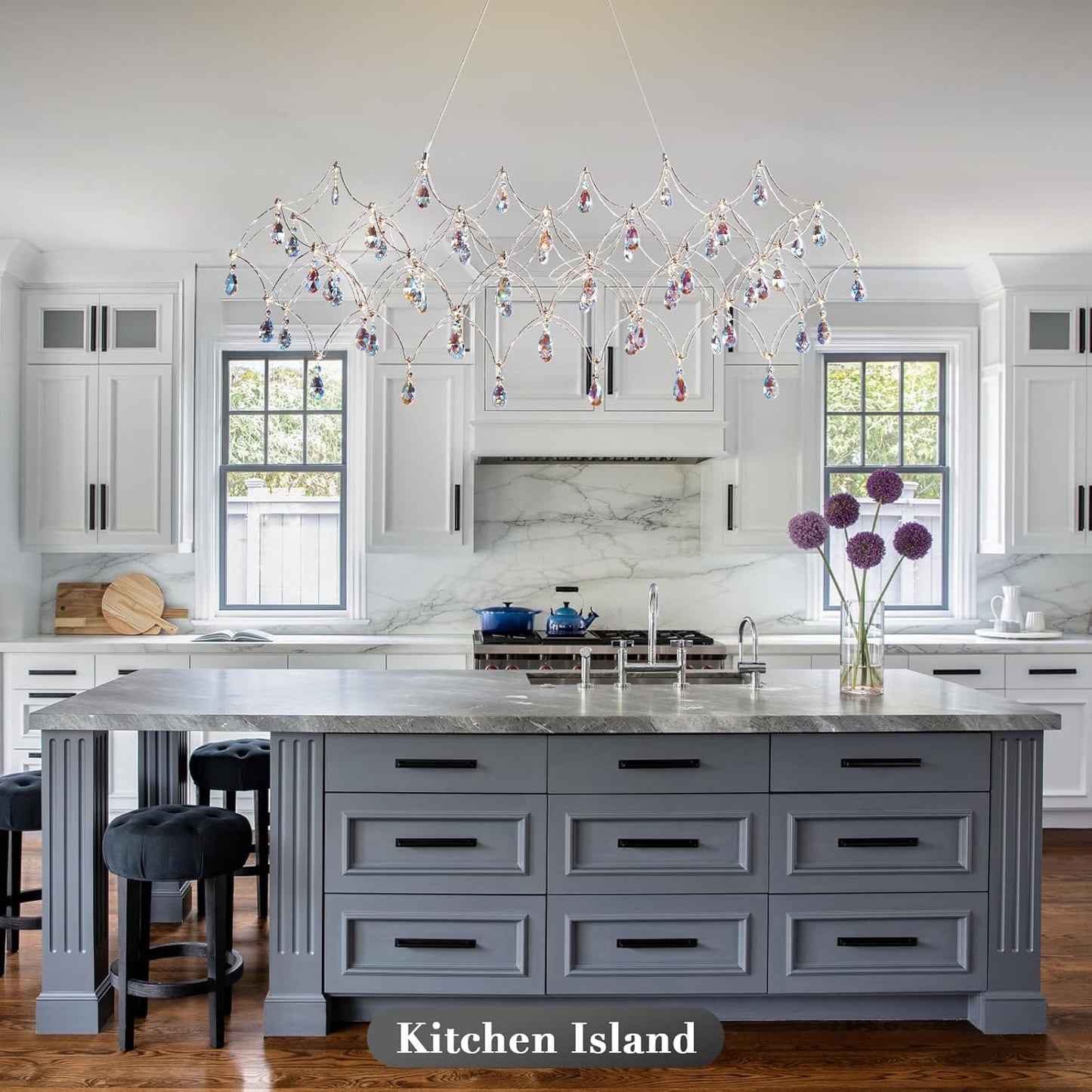 Large crystal raindrop chandelier