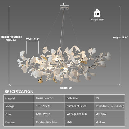 Ceramic Ginkgo Leaf Chandelier 59"