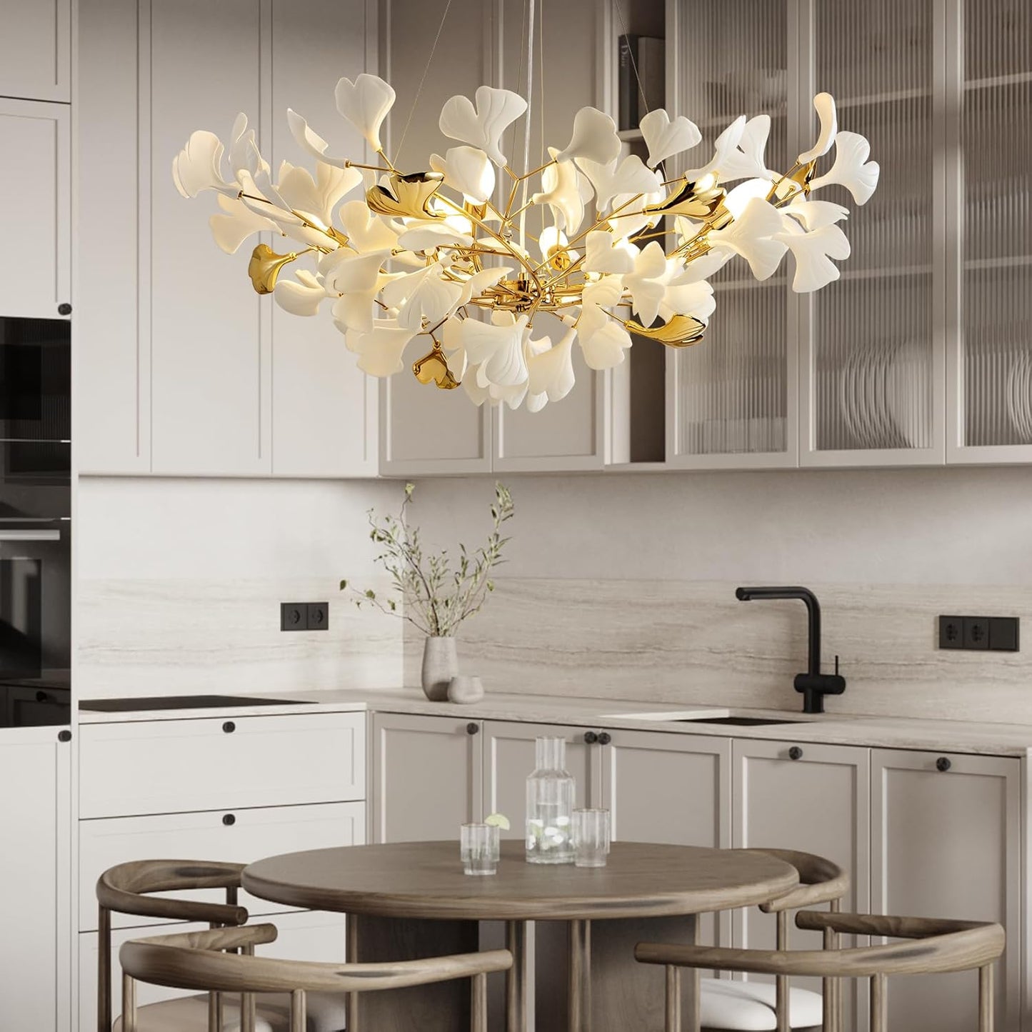 Ceramic Ginkgo Leaf Chandelier 40"