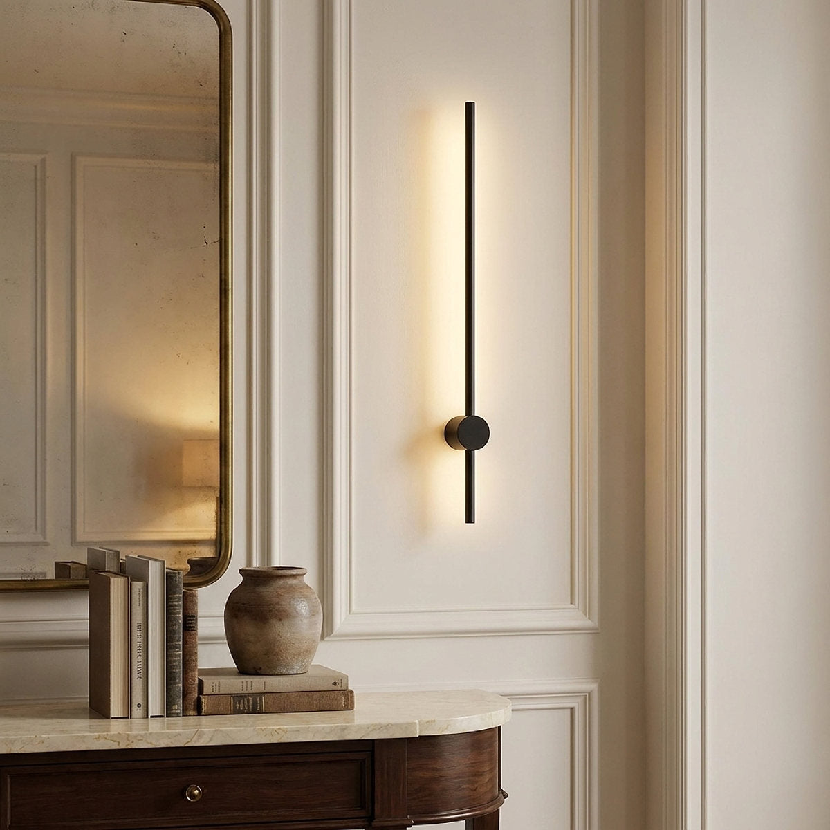Linear LED Wall Lamp, 2.3-Inch x H 23.6~47.2-Inch, Black, Warm Light for Living Room & Dining Room
