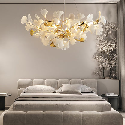 Ceramic Ginkgo Leaf Chandelier 40"