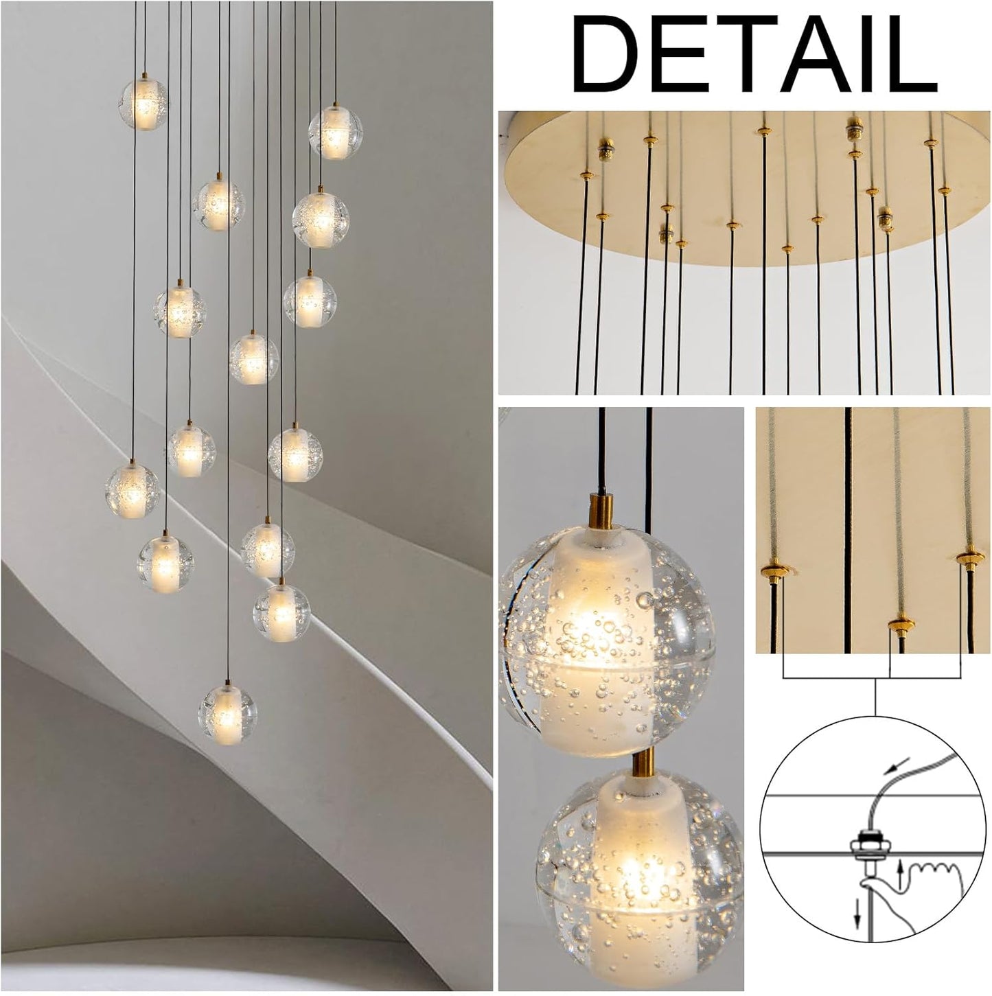 Modern style spiral staircase crystal ball chandelier