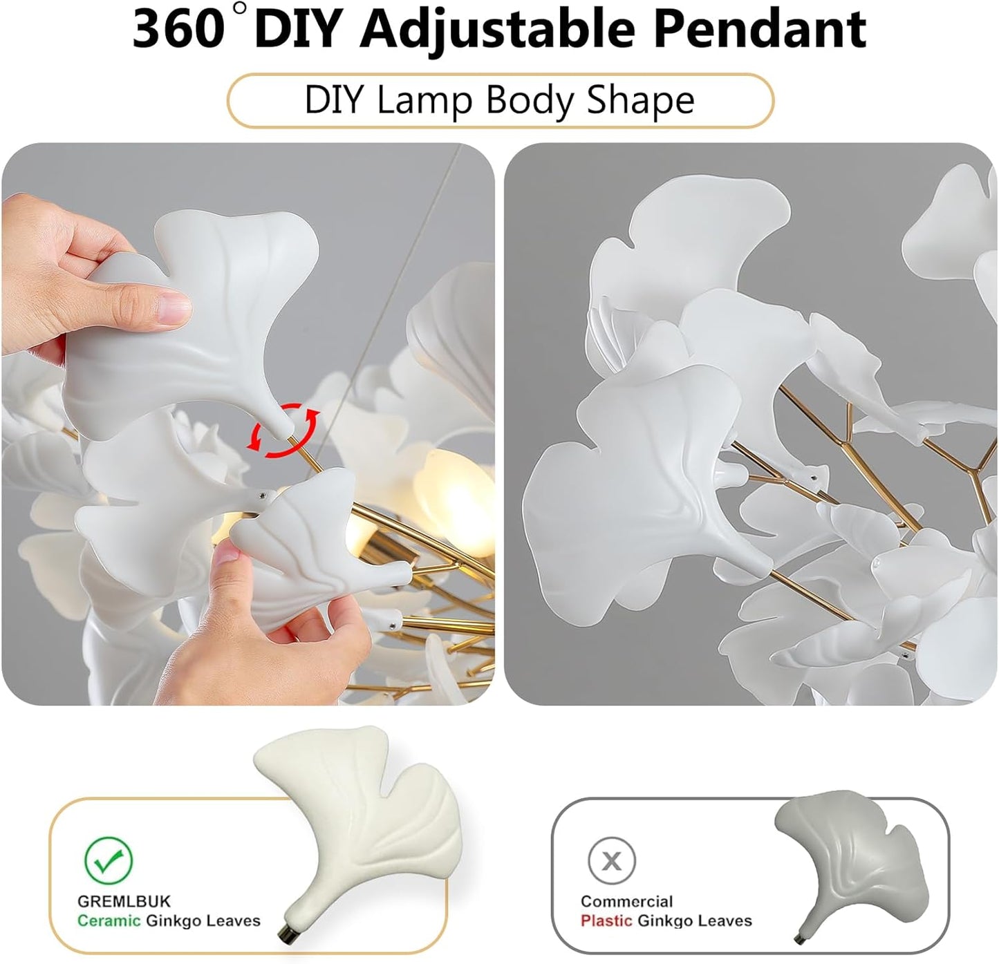 Ceramic Ginkgo Leaf Chandelier 40"