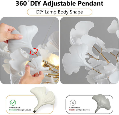 Ceramic Ginkgo Leaf Chandelier 40"