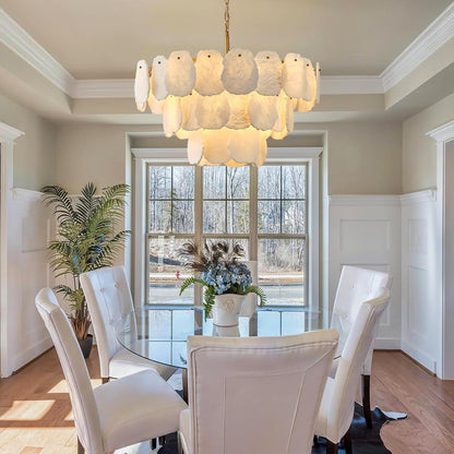 Three-tiered alabaster round chandelier 32"