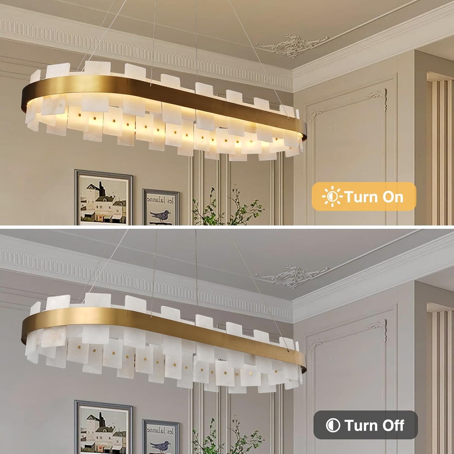 Modern Rectangle Alabaster Chandelier