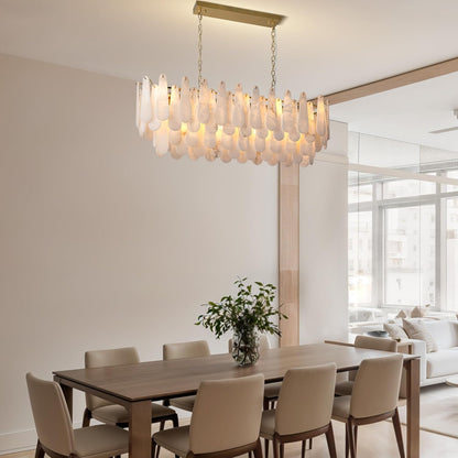 L47.2 Modern Alabaster Rectangular Brass Chandelier