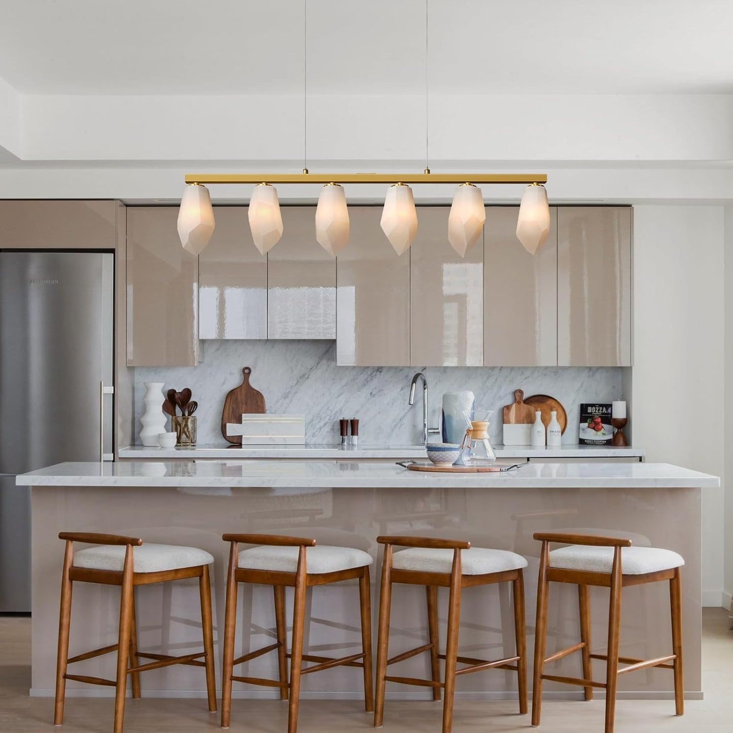 6-Light Linear Alabaster Chandelier