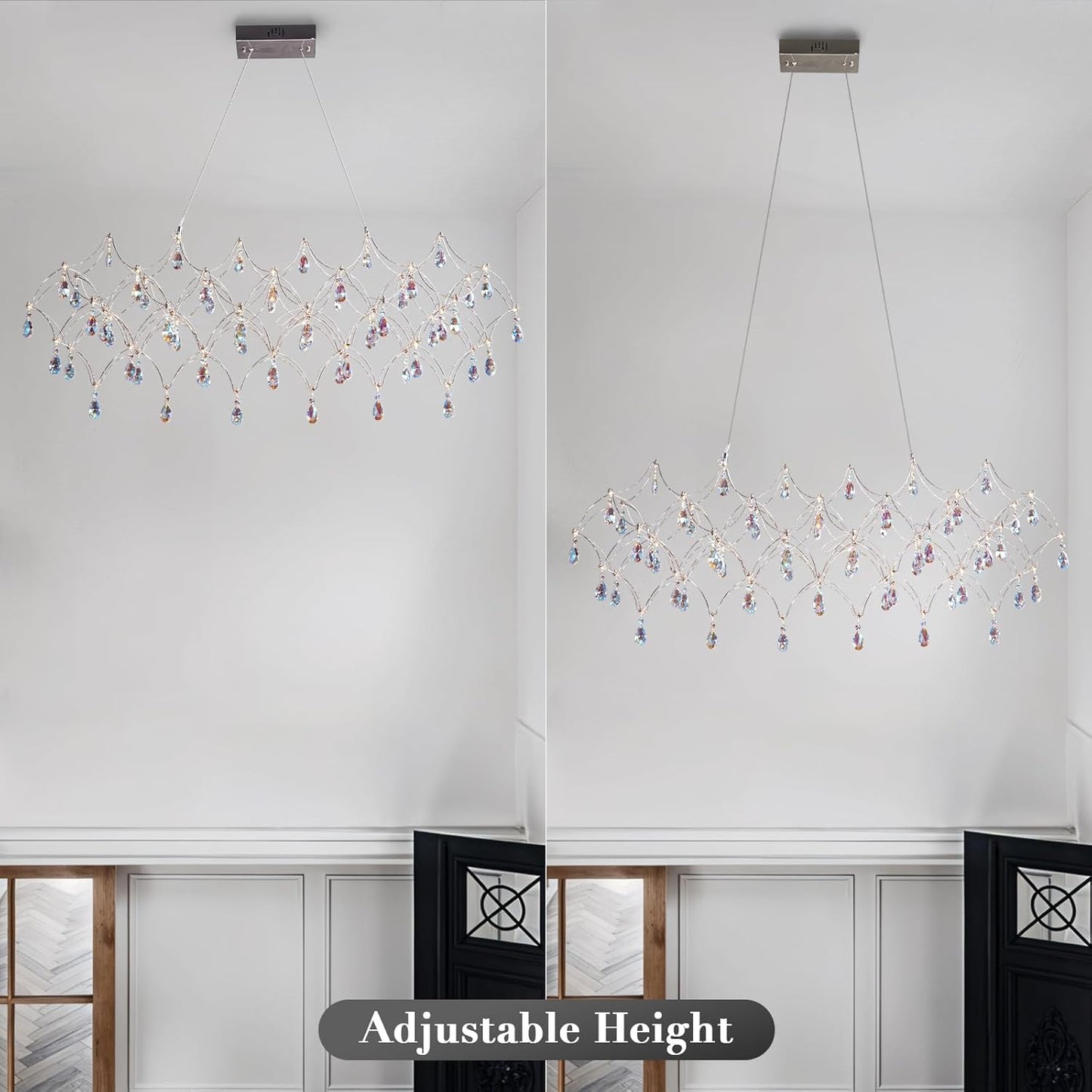 Large crystal raindrop chandelier