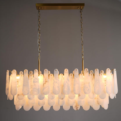 L47.2 Modern Alabaster Rectangular Brass Chandelier