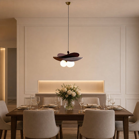 Round Walnut Fabric 3-Light Bloom Petals Chandelier