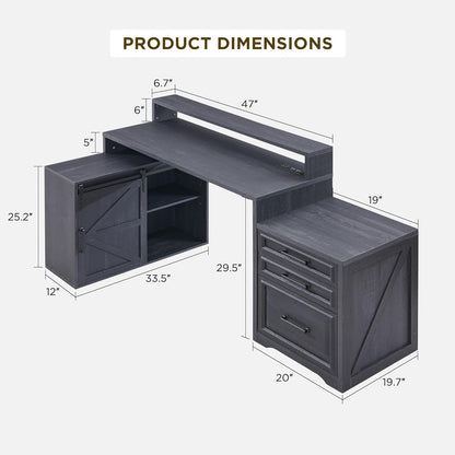 JXQTLINGMU 67 Inch Modern Farmhouse Computer Desk with File Cabinet