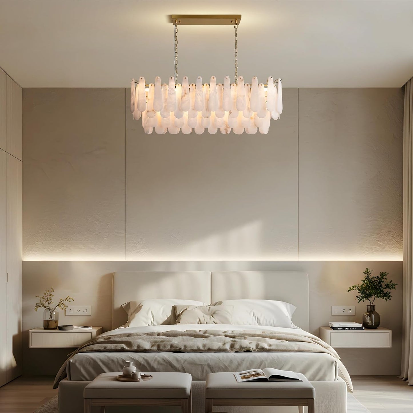 L47.2 Modern Alabaster Rectangular Brass Chandelier