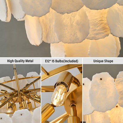 Three-tiered alabaster round chandelier 32"