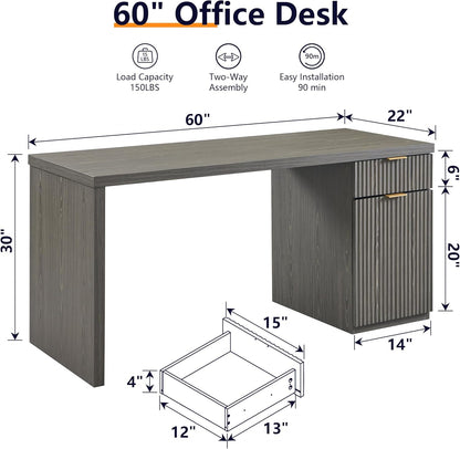 Modern 60" Executive Desk with Storage Cabinet and Drawer