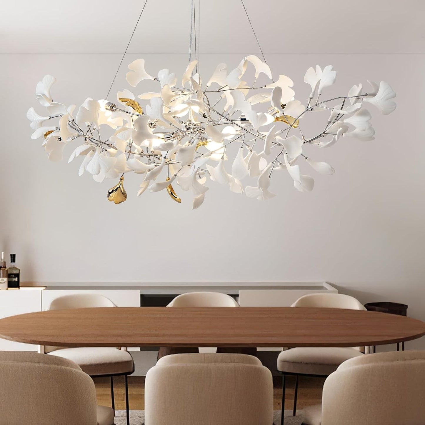 Ceramic Ginkgo Leaf Chandelier 59"