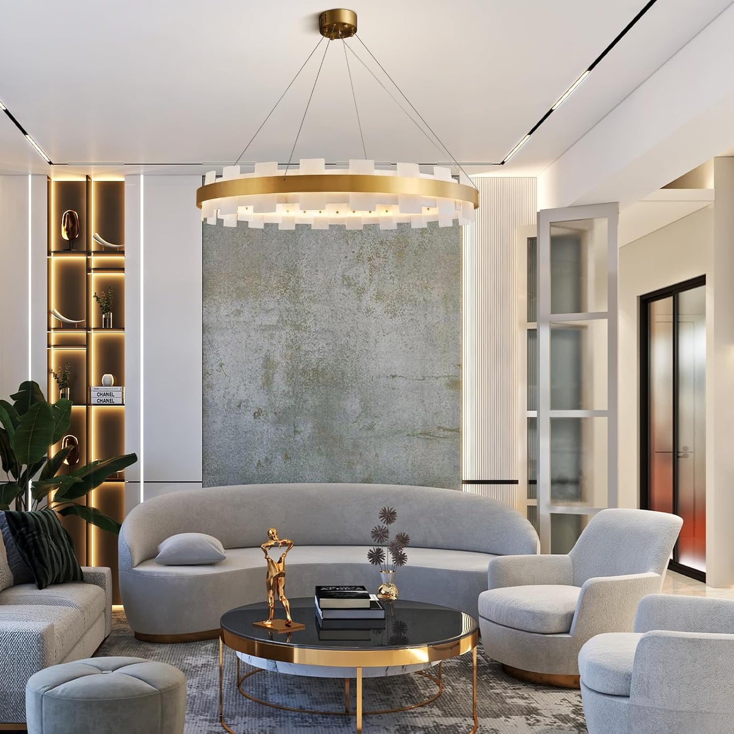 Modern Alabaster Linear Chandelier 31.5