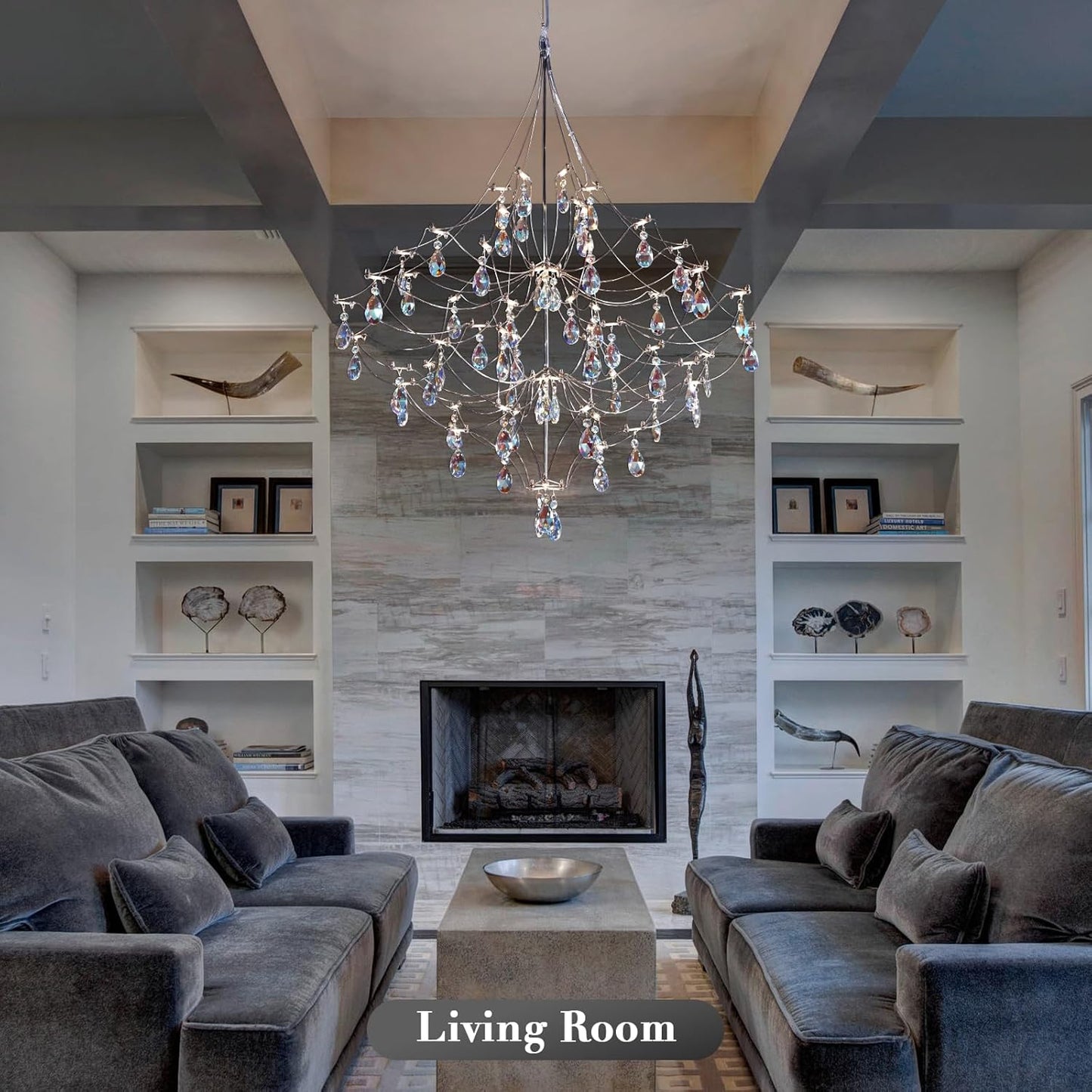 Modern Crystal Raindrop Chandelier - 31.5 Inch Silver