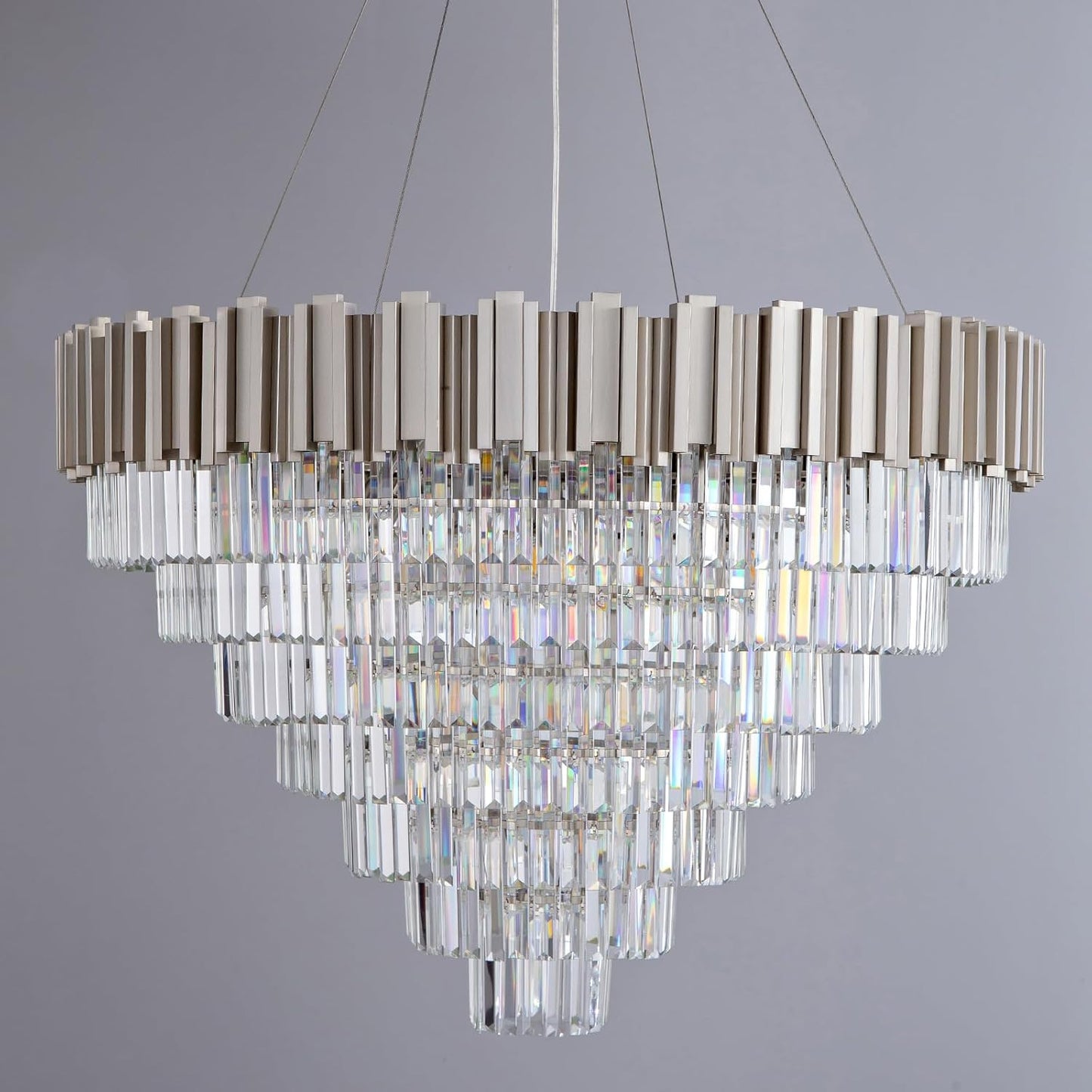7-Tier 39" Silver Chandelier, 21-Light Modern Crystal Chandelier