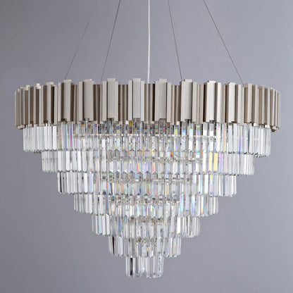 7-Tier 39" Silver Chandelier, 21-Light Modern Crystal Chandelier