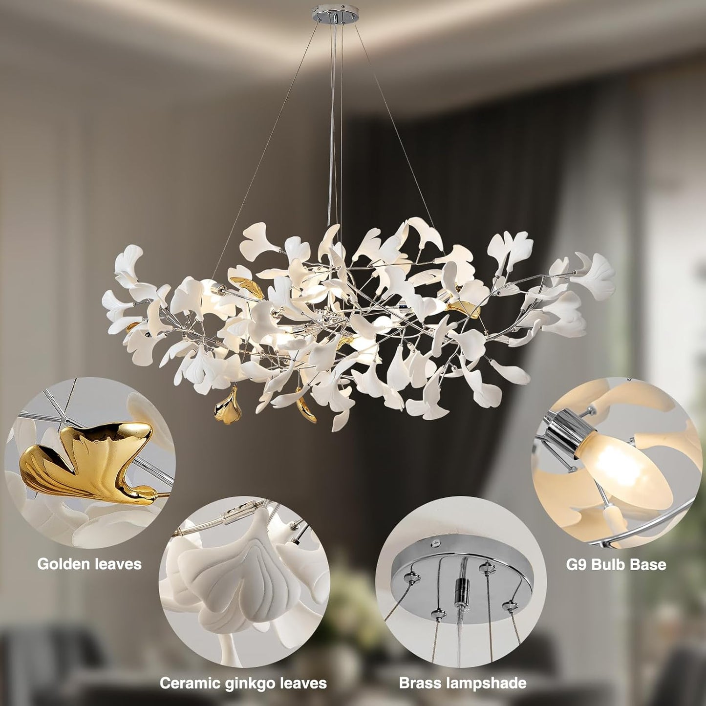 Ceramic Ginkgo Leaf Chandelier 59"