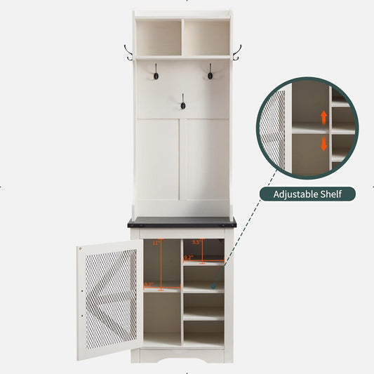 JXQTLINGMU Farmhouse Hall Tree with Shoe Storage Bench & 5 Hooks