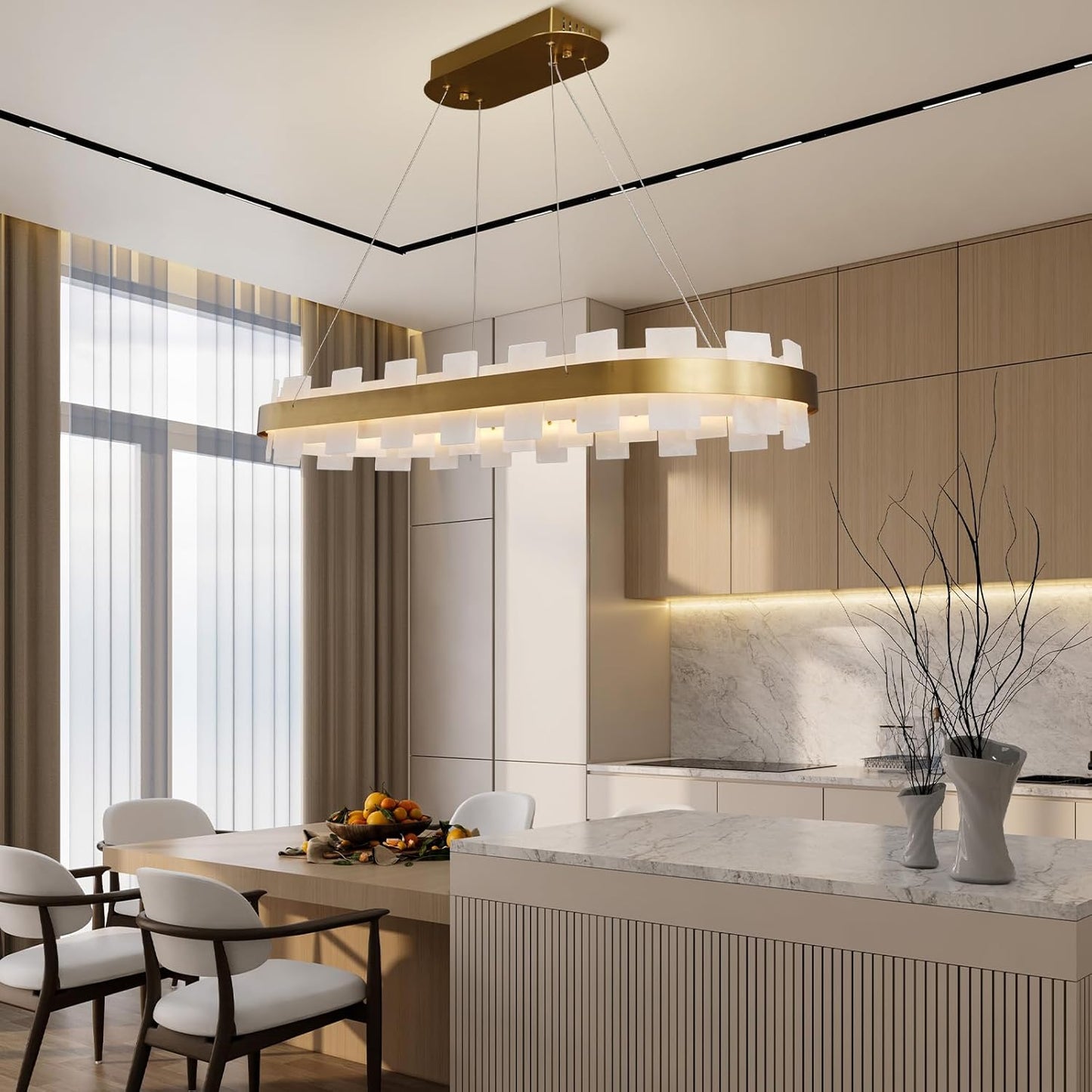 Modern Rectangle Alabaster Chandelier