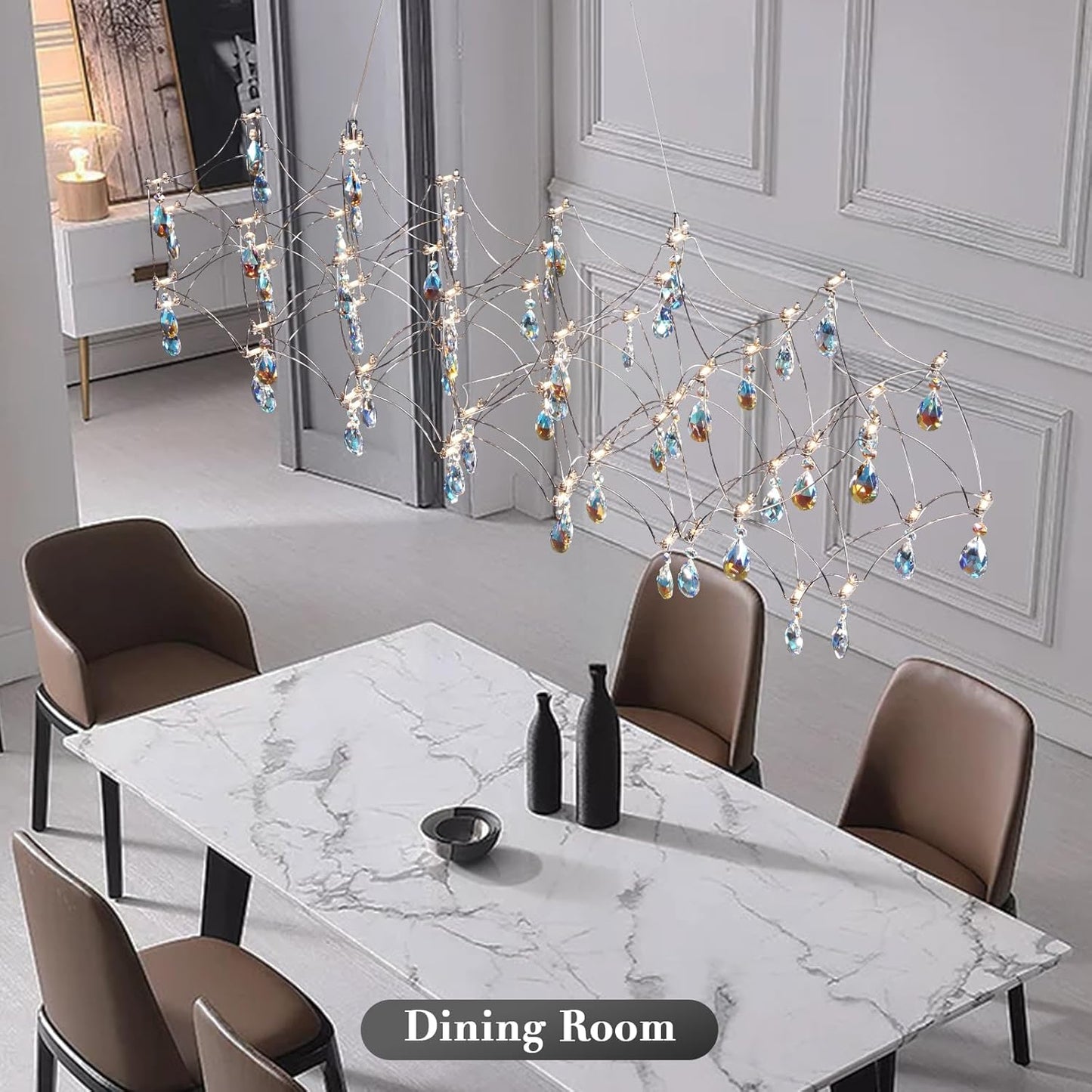 Large crystal raindrop chandelier