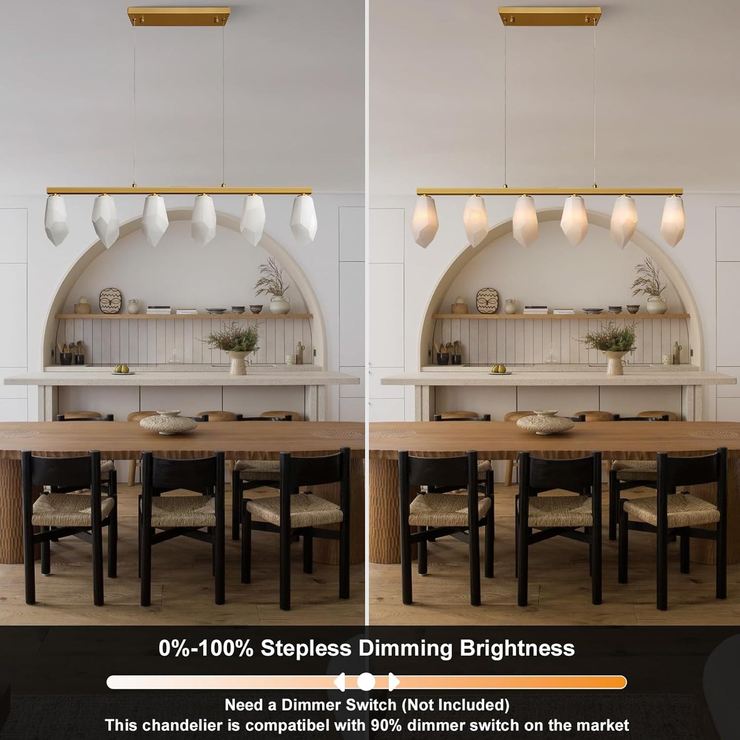 6-Light Linear Alabaster Chandelier