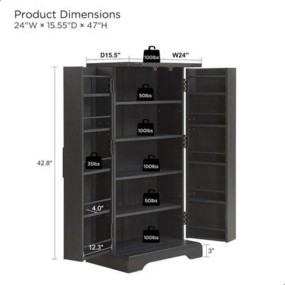 JXQTLINGMU 47" Wooden Storage Cabinet Farmhouse Pantry Organizer Black