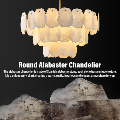Three-tiered alabaster round chandelier 32"