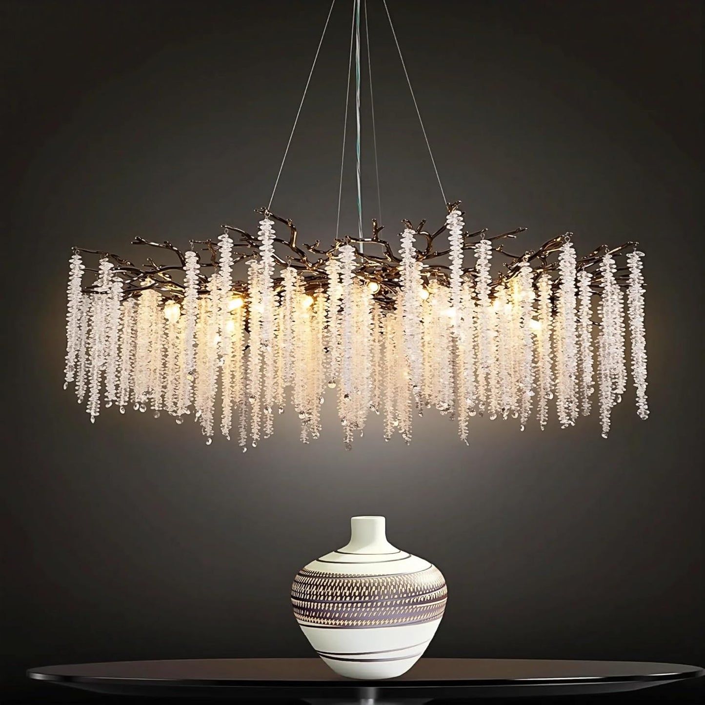 Modern Black Crystal Branch Chandelier 47"