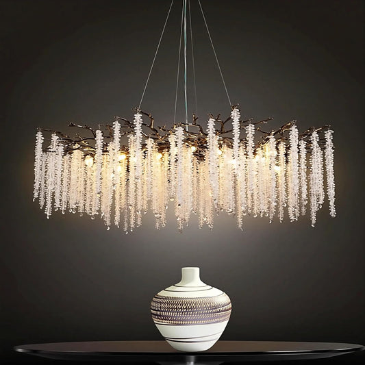 Modern Black Crystal Branch Chandelier 47"