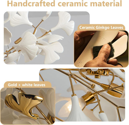 Ceramic Ginkgo Leaf Chandelier 40"