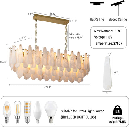 L47.2 Modern Alabaster Rectangular Brass Chandelier