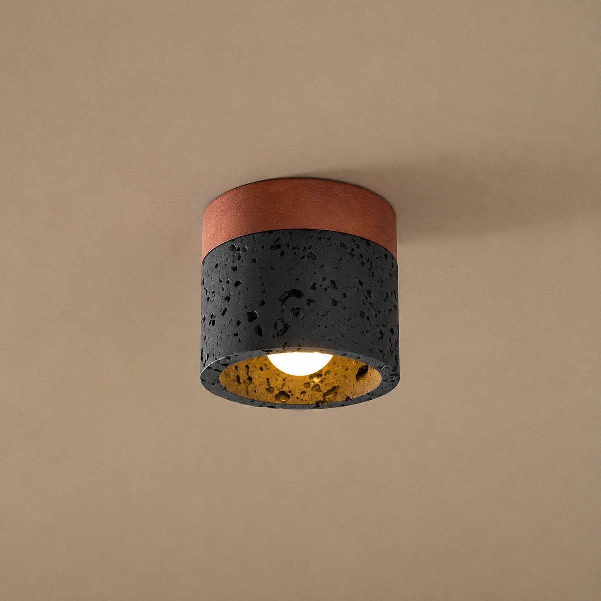 Tricolordeer Black Travertine Walnut Cylinder Ceiling Light