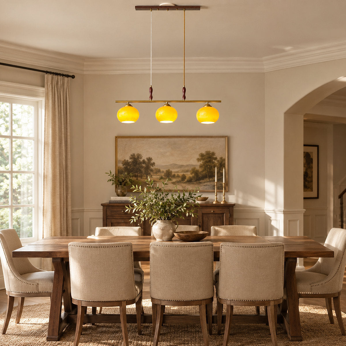 Modern Linear Multi-Head Glass Pendant Light for Dining Room & Living Room