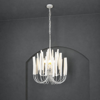 Tiered Wood and Curved Iron Chandelier