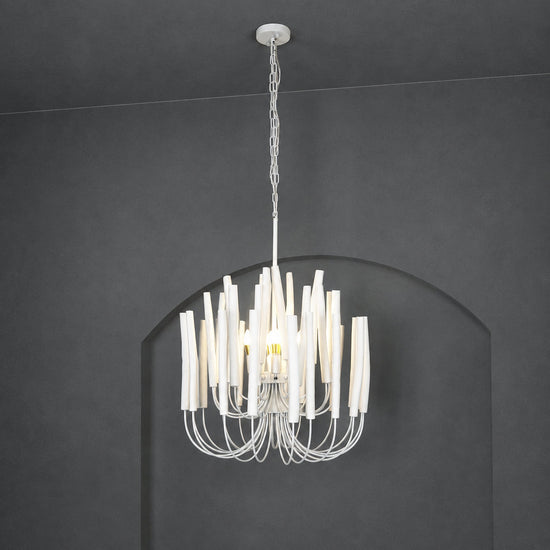 Tiered Wood and Curved Iron Chandelier
