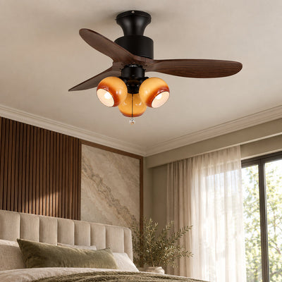 Lumo Orb Ceiling Fan Light, 36~42-Inch x H 11.8-Inch, Orange & Walnut Wood for Living Room