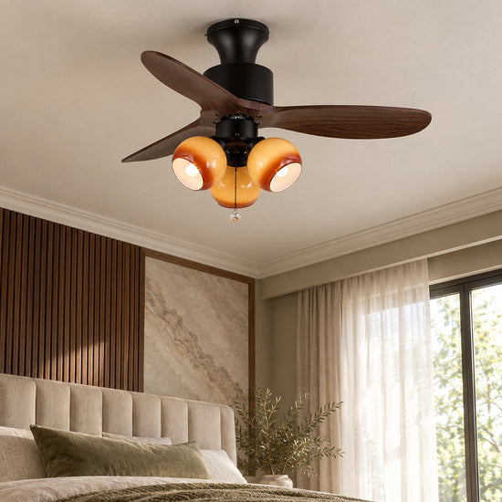 Lumo Orb Ceiling Fan Light, 36~42-Inch x H 11.8-Inch, Orange & Walnut Wood for Living Room