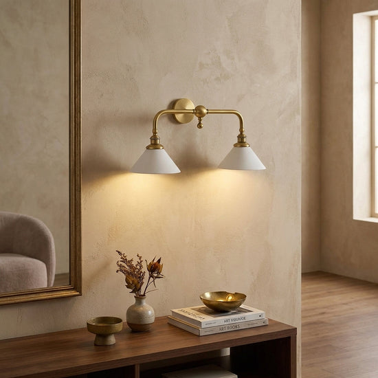 Bridgemont Wall Lamp, 9.1-Inch, Brass & White for Living Room