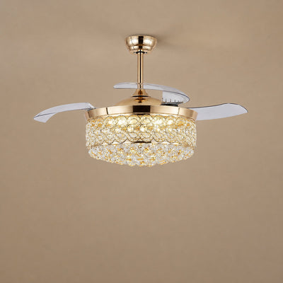 Tricolordeer Crystal Drum Chandelier Retractable Ceiling Fan