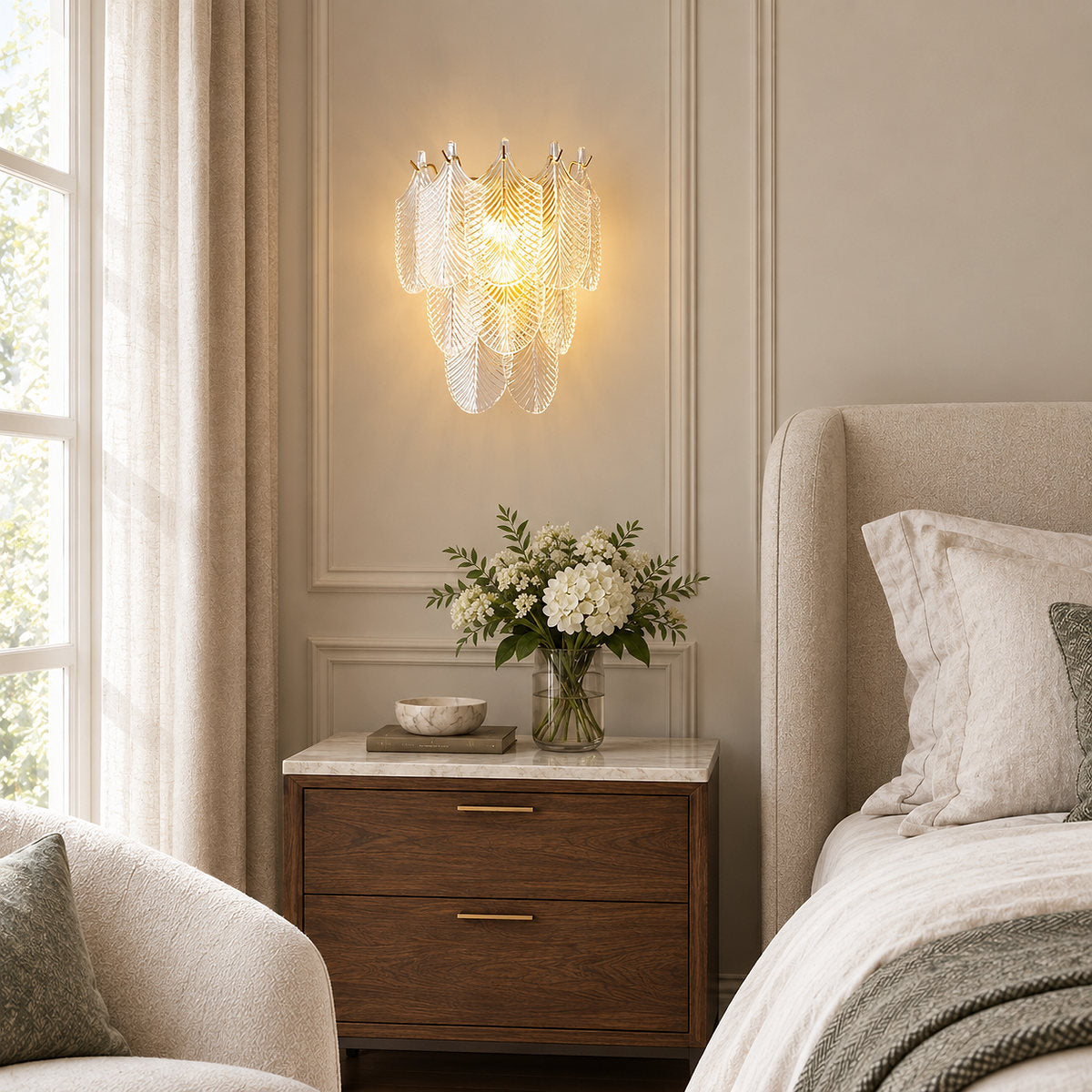 Clear Glass and Brass Wall Sconce
