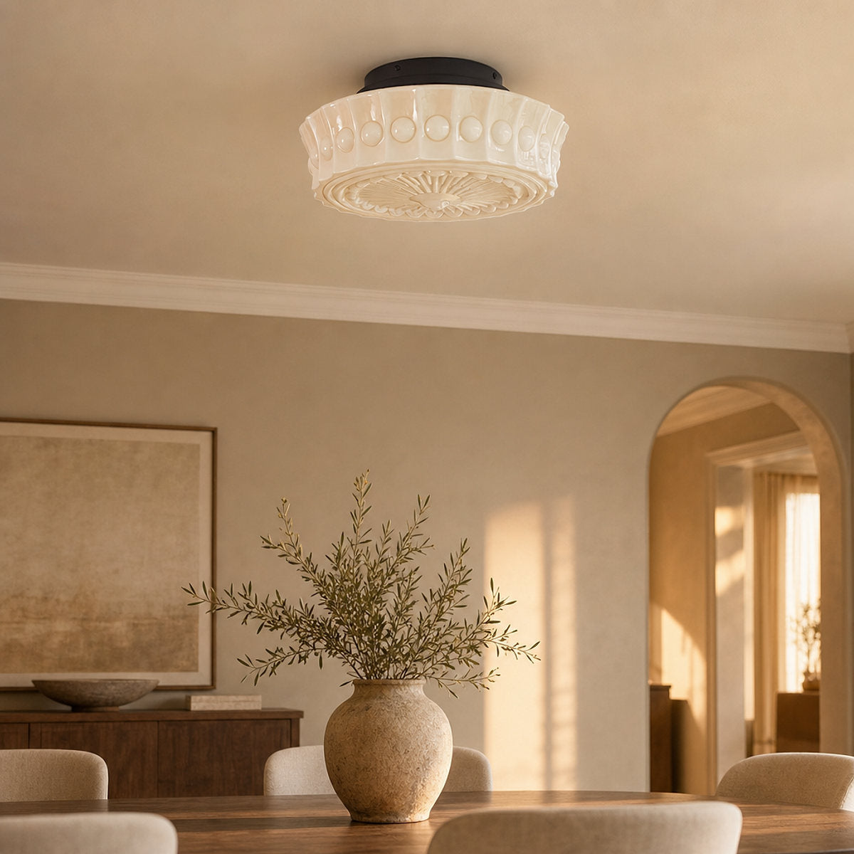 Charles Edwards Ceiling Light, 14.2~17.7-Inch x H 7.1~7.5-Inch, Black & Beige for Living Room